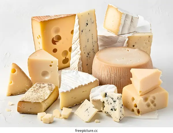 Assortment of Different Types of Cheese on White Background