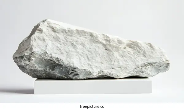 Raw Stone Specimen Displayed on a White Pedestal