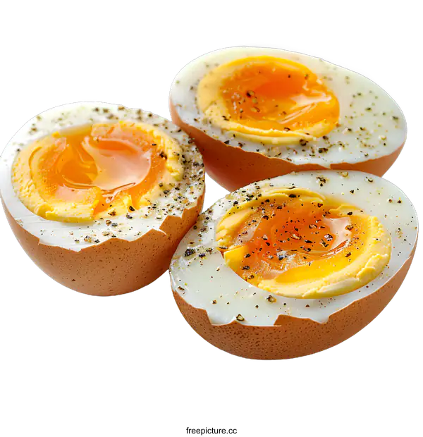 [Transparent Background PNG]Three Halved Boiled Eggs with Black Pepper
