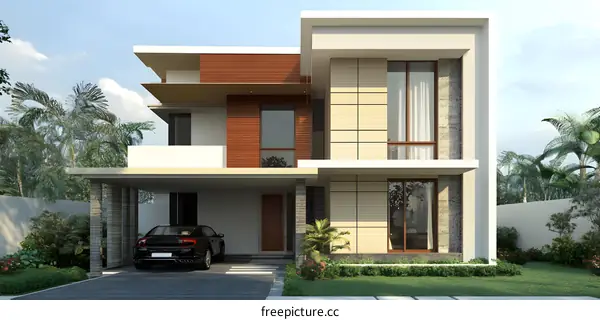 Modern House Exterior Design with Palm Trees