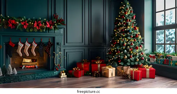 Christmas tree by the fireplace