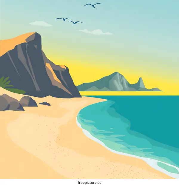 Summer Landscape Illustration with Mountain and Sea