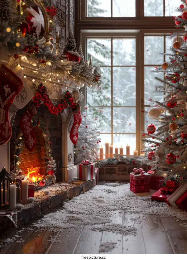 Christmas Tree by the Fireplace