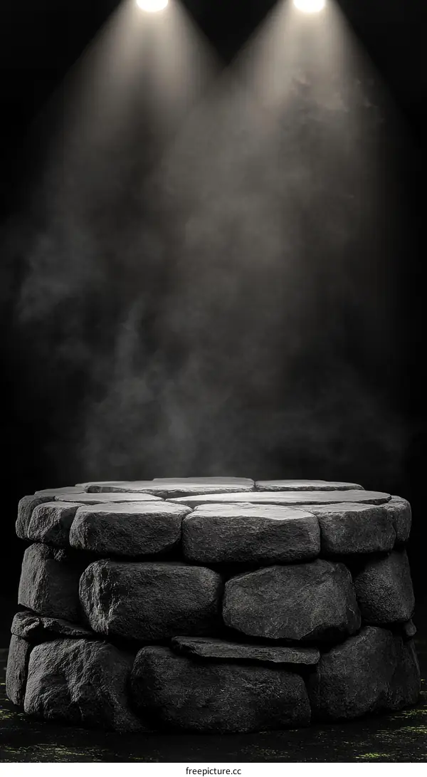 Dark Stone Display Pedestal with Spotlight