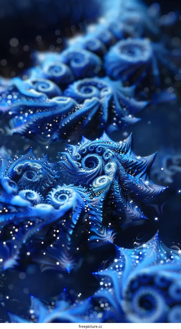 Abstract Blue Fractal 3D Rendering