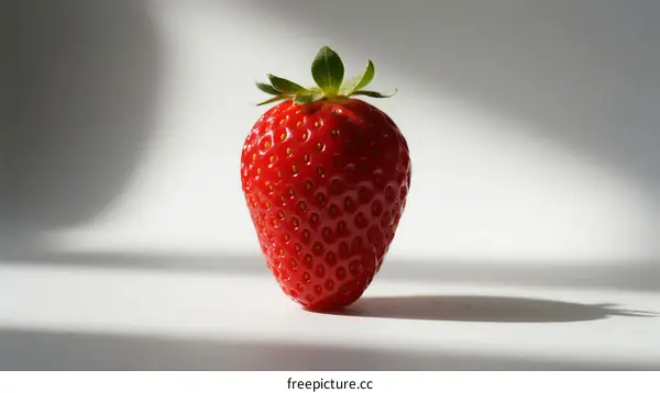 Fresh Ripe Strawberry with Green Leaf on White Background