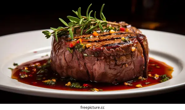A delicious steak with a red wine sauce