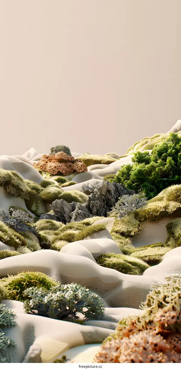 Abstract Landscape with Green Plants and Soft Sand