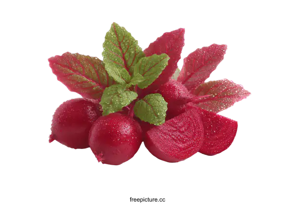[Transparent Background PNG]Fresh Beetroot with Leaves Close-up Image