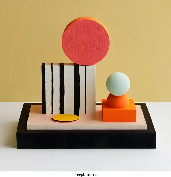 Abstract Geometric Shapes with Black White Stripes and Colorful Circles