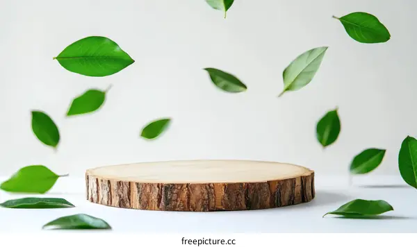 Wooden Disc Display with Falling Leaves