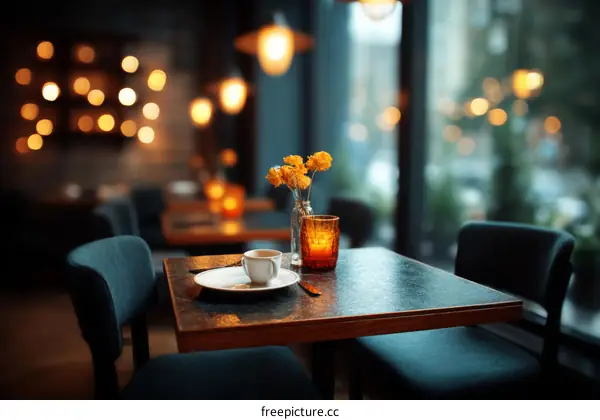 Cozy Cafe Interior with Empty Table