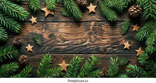 Christmas background with fir branches and decorations