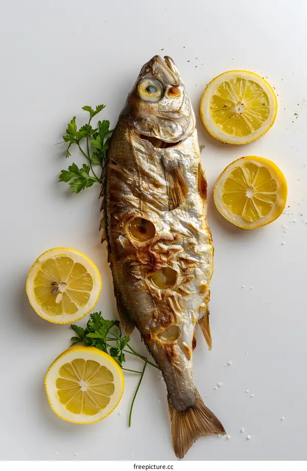 Grilled fish with lemon and parsley