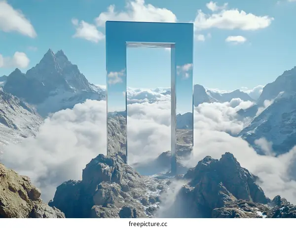 Reflective Gate Through the Clouds in Mountains