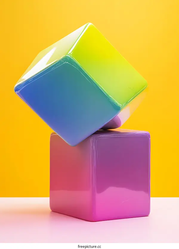 Abstract Colorful Cubes with Gradient Colors On Yellow Background