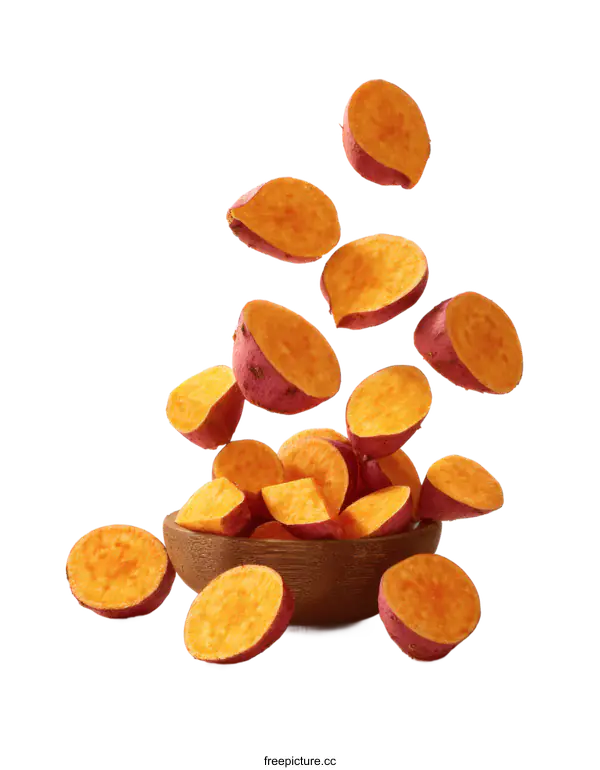 [Transparent Background PNG]Sweet Potato Slices in Wooden Bowl