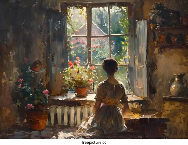 A Young Woman Sitting by the Window