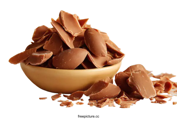 [Transparent Background PNG]Broken Milk Chocolate Pieces in a Bowl