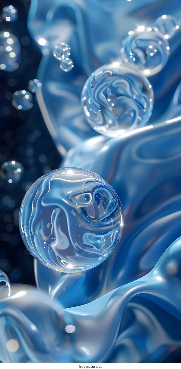 3D rendering of water drops on a blue background