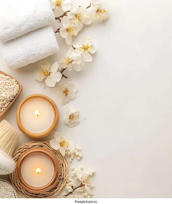 Spa Background with White Flowers and Candles