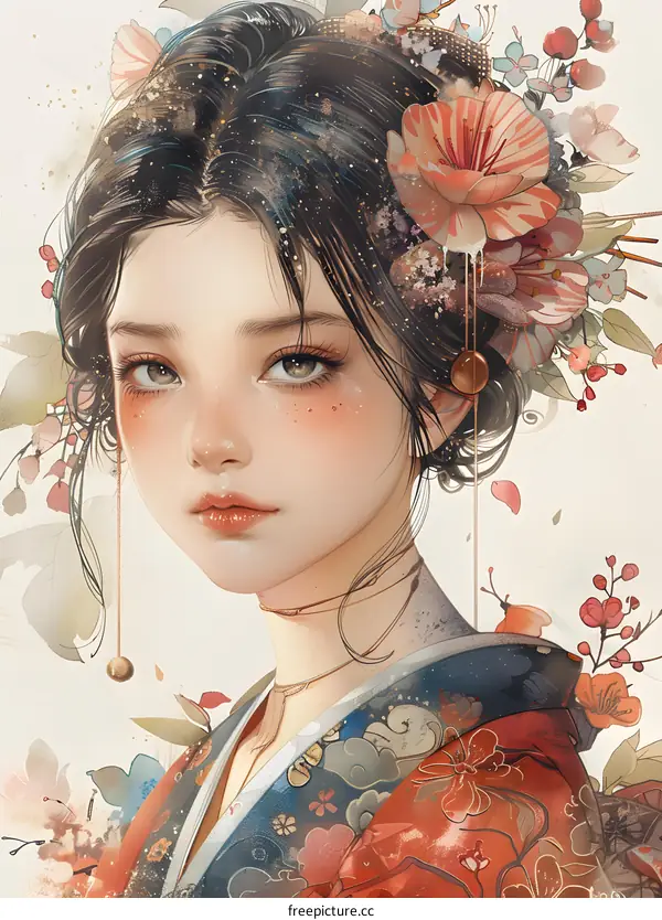 Beautiful Asian Woman in Traditional Kimono