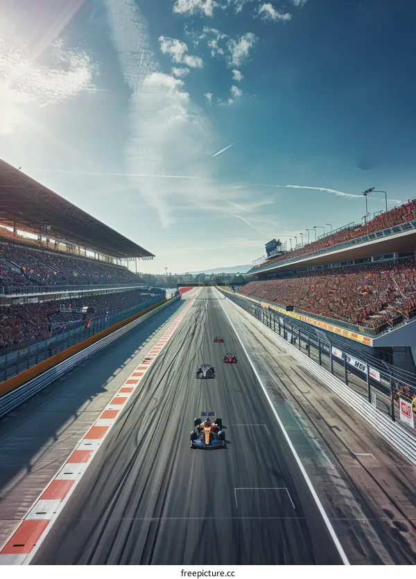 Formula One cars racing on a track