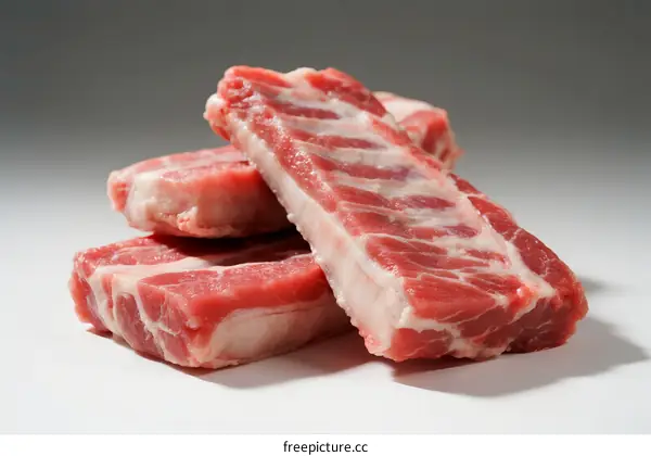 Fresh raw pork ribs with visible muscle texture