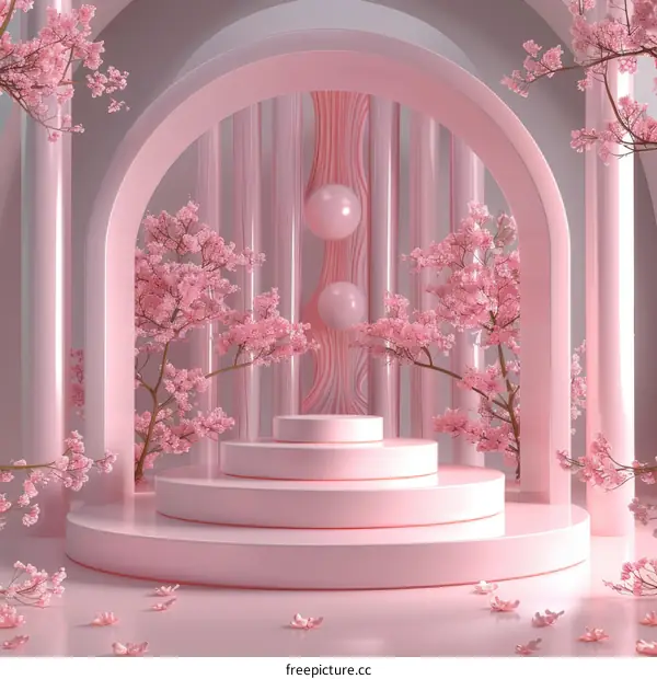 Pink Cherry Blossom Display Podium