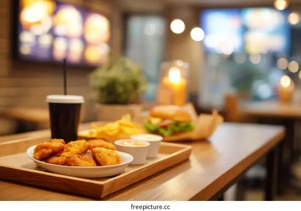 Fast Food Restaurant Table with Meal Tray
