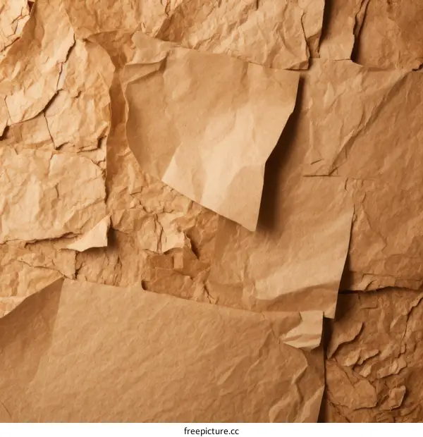 Close-up of brown crumpled paper texture background