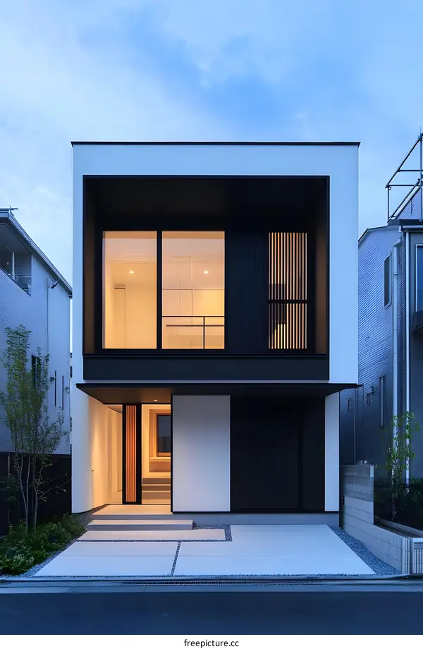 Modern Minimalist House Exterior Design with Black and White Facade