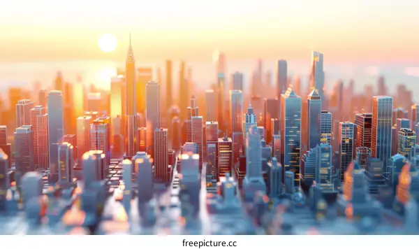 Miniature Cityscape with Sun Rising