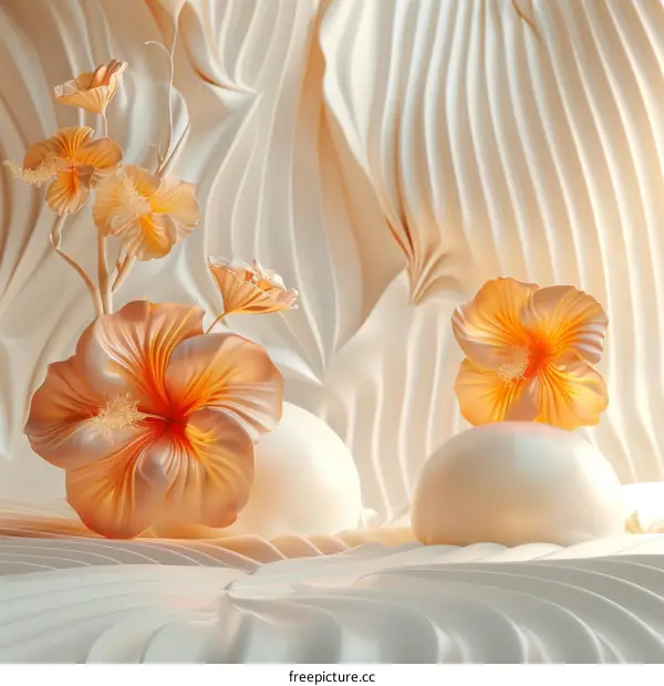 Golden Flowers on White Satin Background