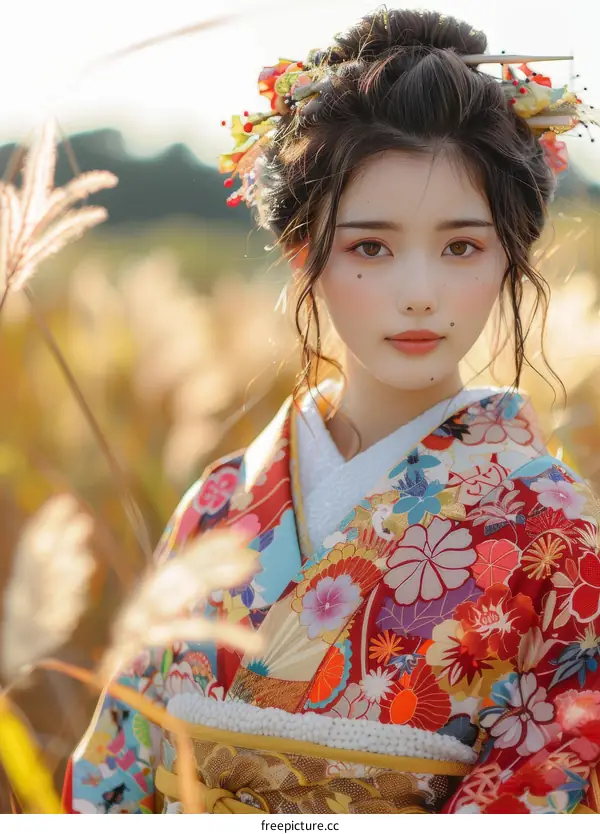 A Japanese Geisha in Traditional Kimono