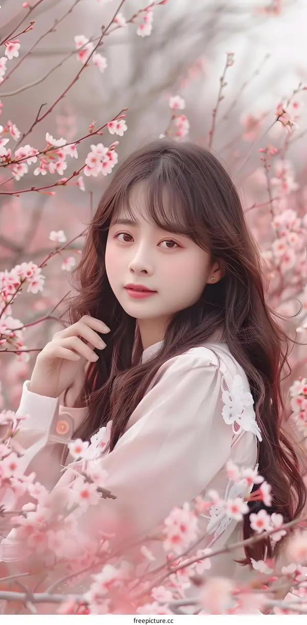 Young Asian Woman Posing in Cherry Blossom Tree