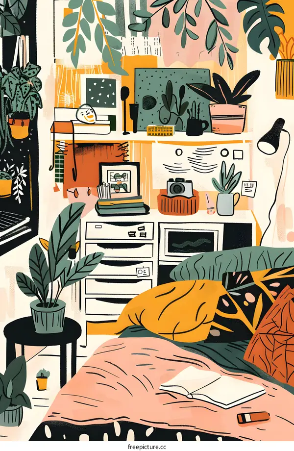 Cozy Bedroom With Plants And Books