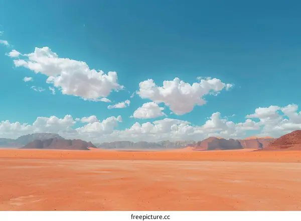A vast expanse of desert with mountains in the distance