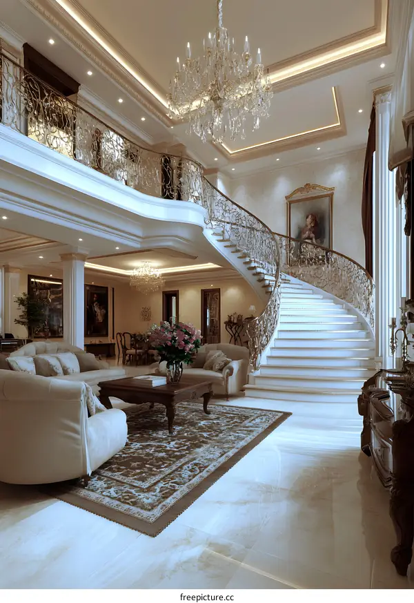 Luxury Interior Design With White Marble Staircase
