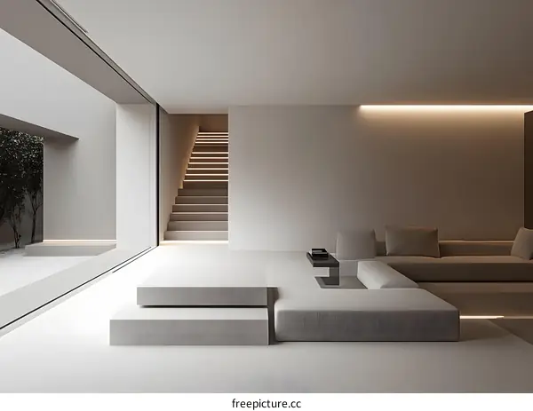 Minimalist Modern Interior Design with White Walls and a Large L Shaped Sofa