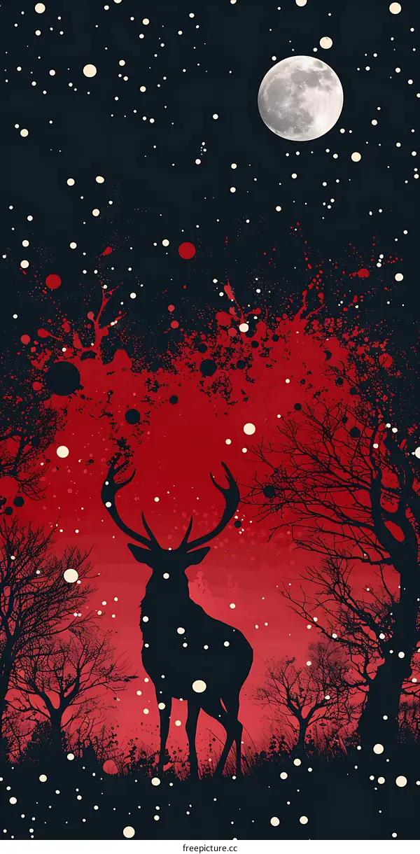 Red Sky Silhouette Deer Moon