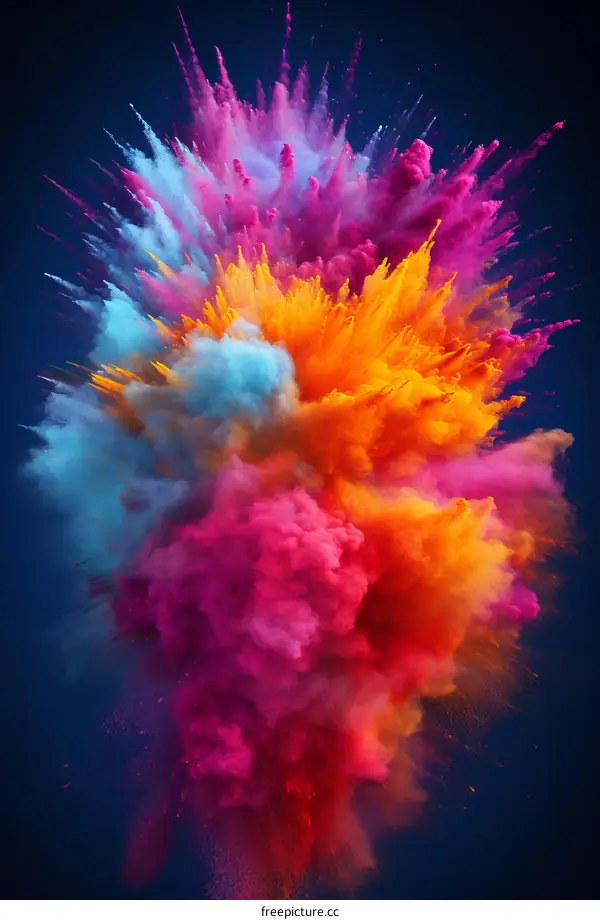 Colorful powder explosion on dark blue background