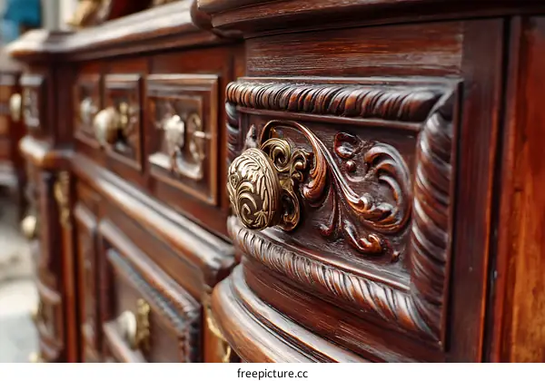 Vintage Wooden Cabinet with Intricate Carvings