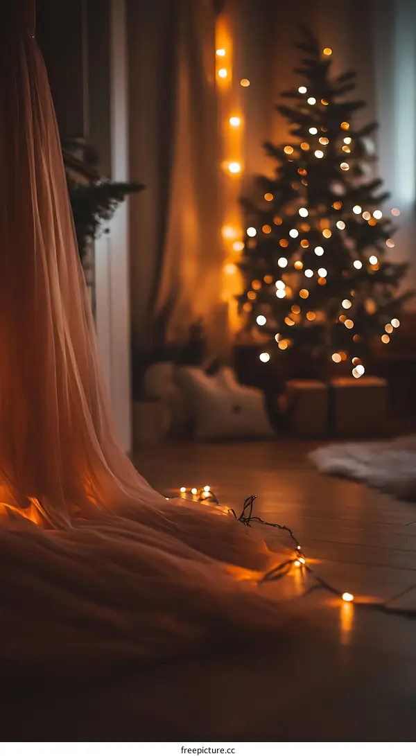 Christmas Decor with Fairy Lights and Tulle