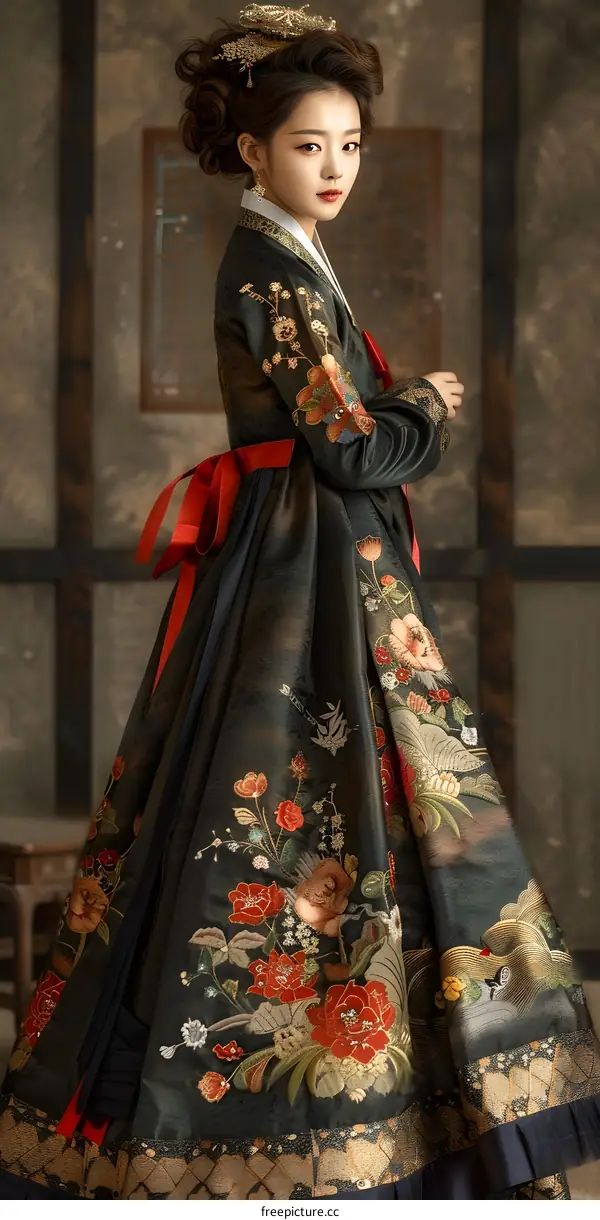 Korean woman wearing a traditional Korean dress