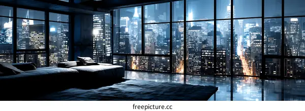 Modern Penthouse Apartment with City View at Night