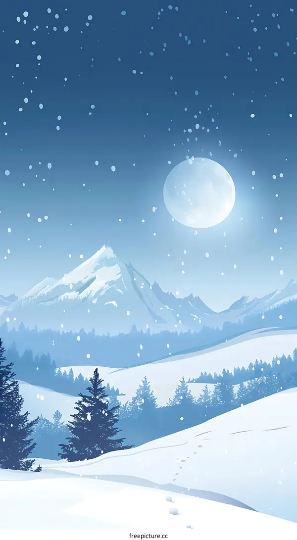 Snowy Mountain Landscape with Full Moon