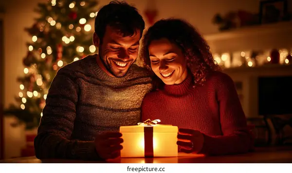 Christmas Gift Opening Celebration of a Couple