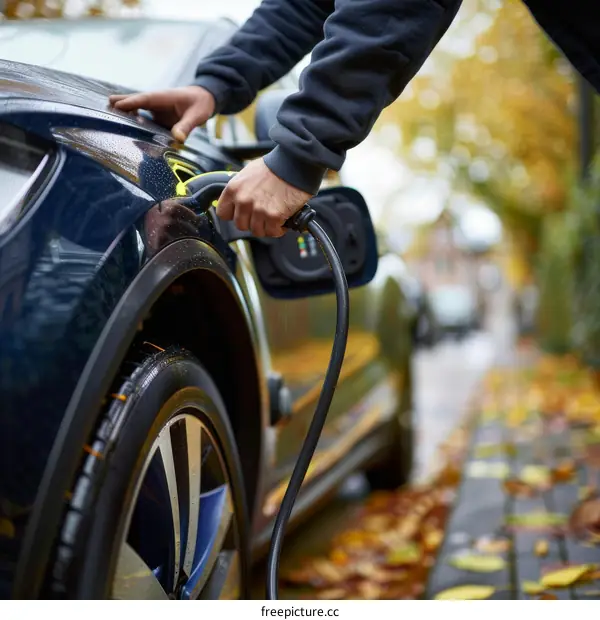 Man Plugging In Electric Car