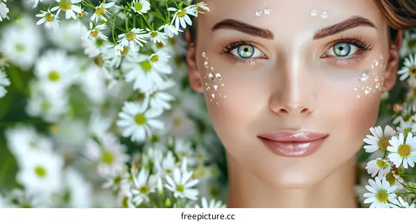 Woman with Daisies and Water Drops